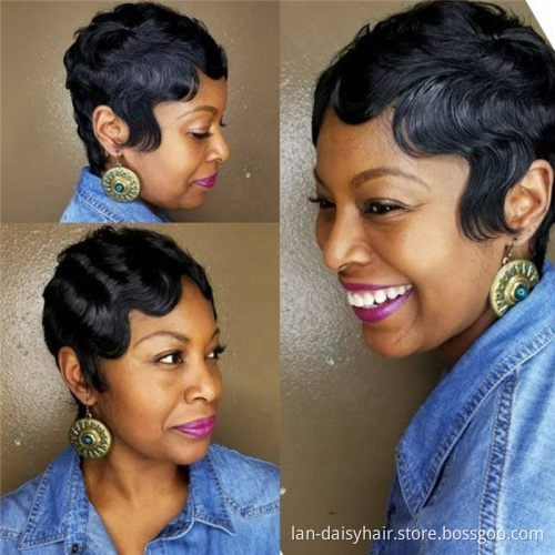 Most Popular Hair Texture 100 Percent Authentic Human Hair Brazilian Pixie  Short Curly Hair Wigs